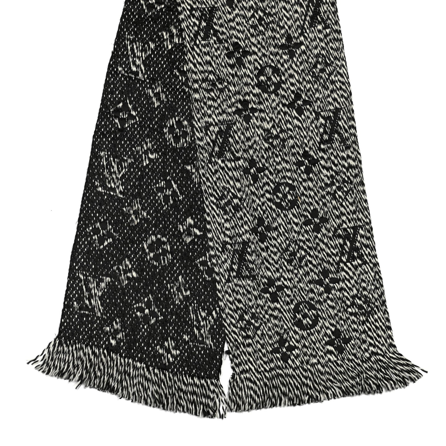 Wool Silk Logomania Scarf Black White