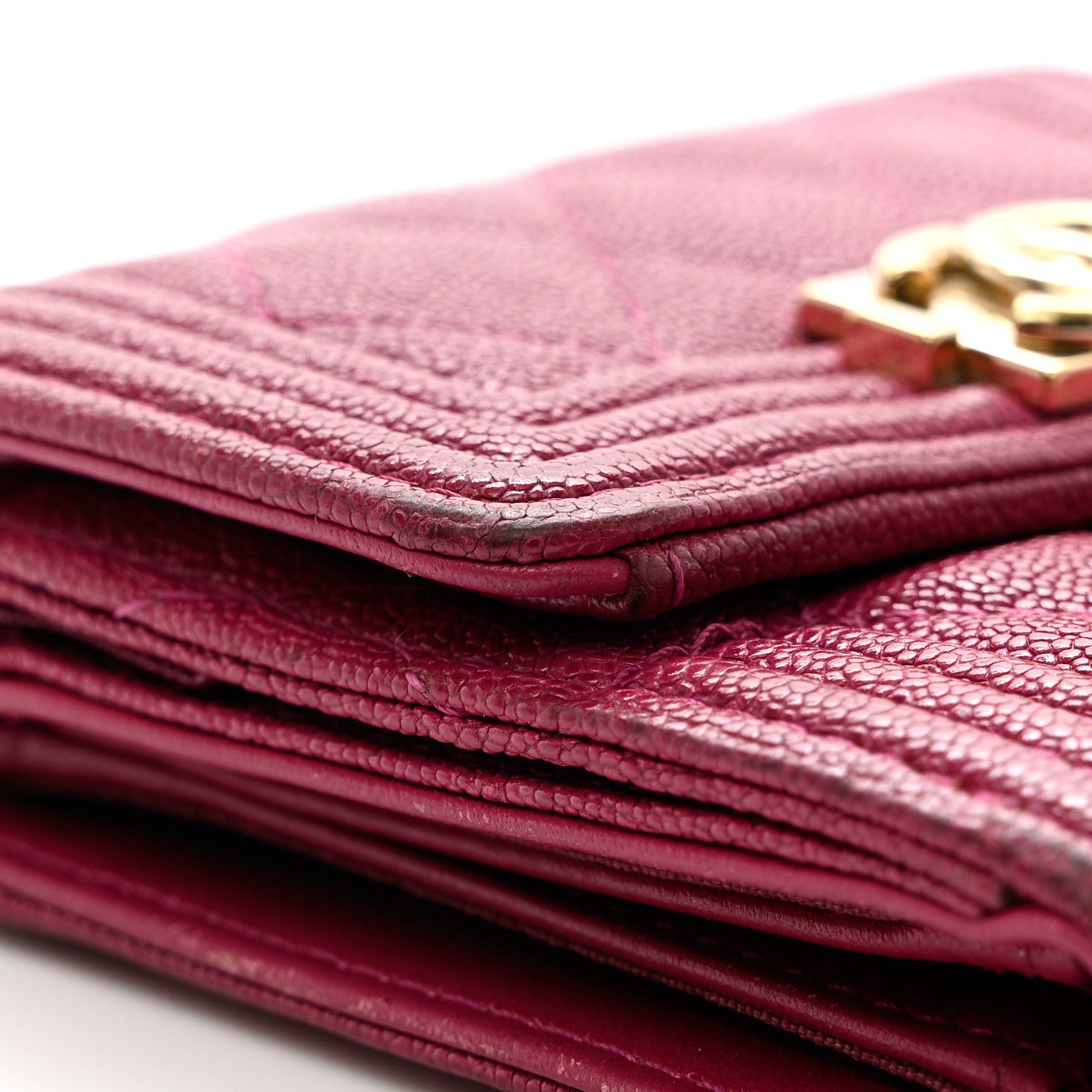 Chanel Caviar Quilted Compact Boy Wallet Dark Pink 11 of 11