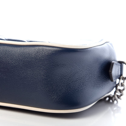 Gucci Vintage Effect Calfskin Matelasse Diagonal Small Torchon GG Marmont Chain Shoulder Bag Blue Agata Mystic White 9 of 10