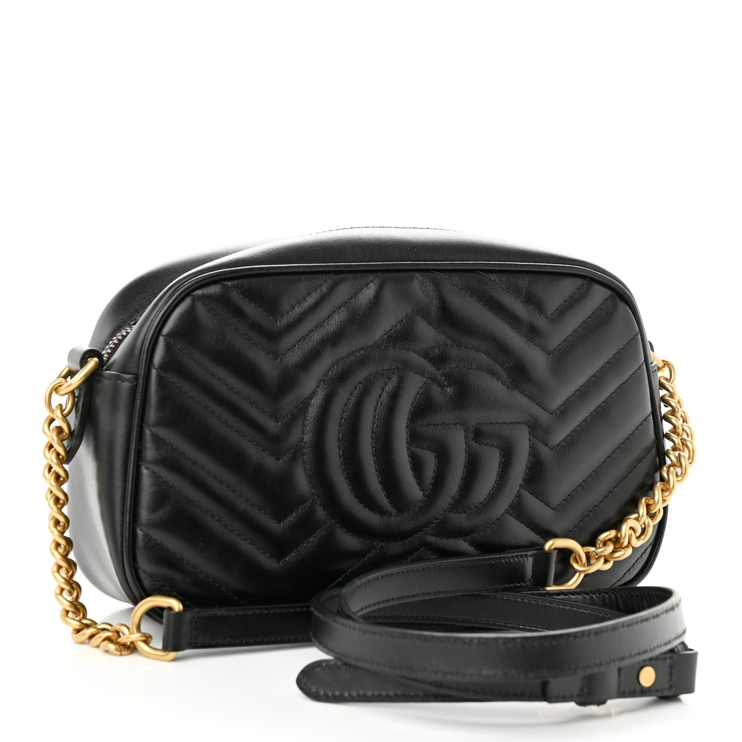 Calfskin Matelasse Small GG Marmont Chain Shoulder Bag Black