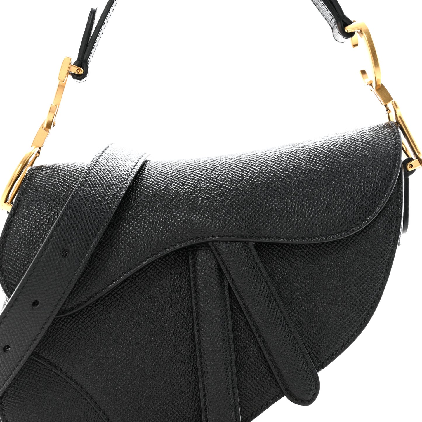 Grained Calfskin Mini Saddle Bag With Strap Black