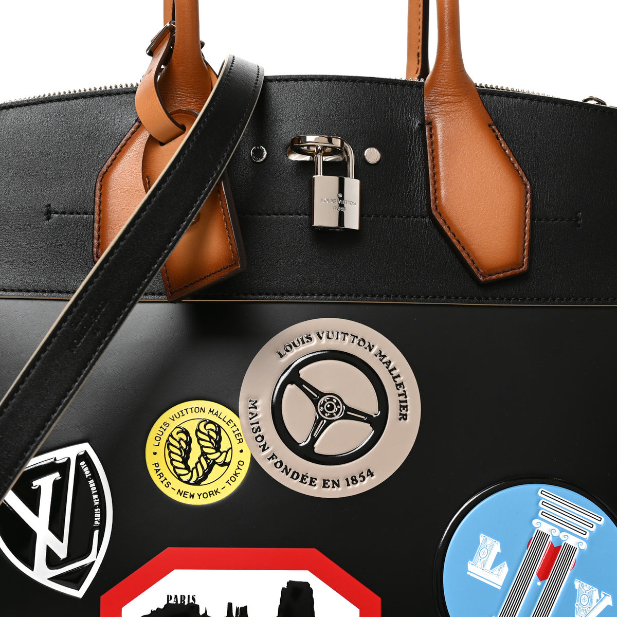 Louis Vuitton Calfskin World Tour City Steamer MM Black 7 of 9
