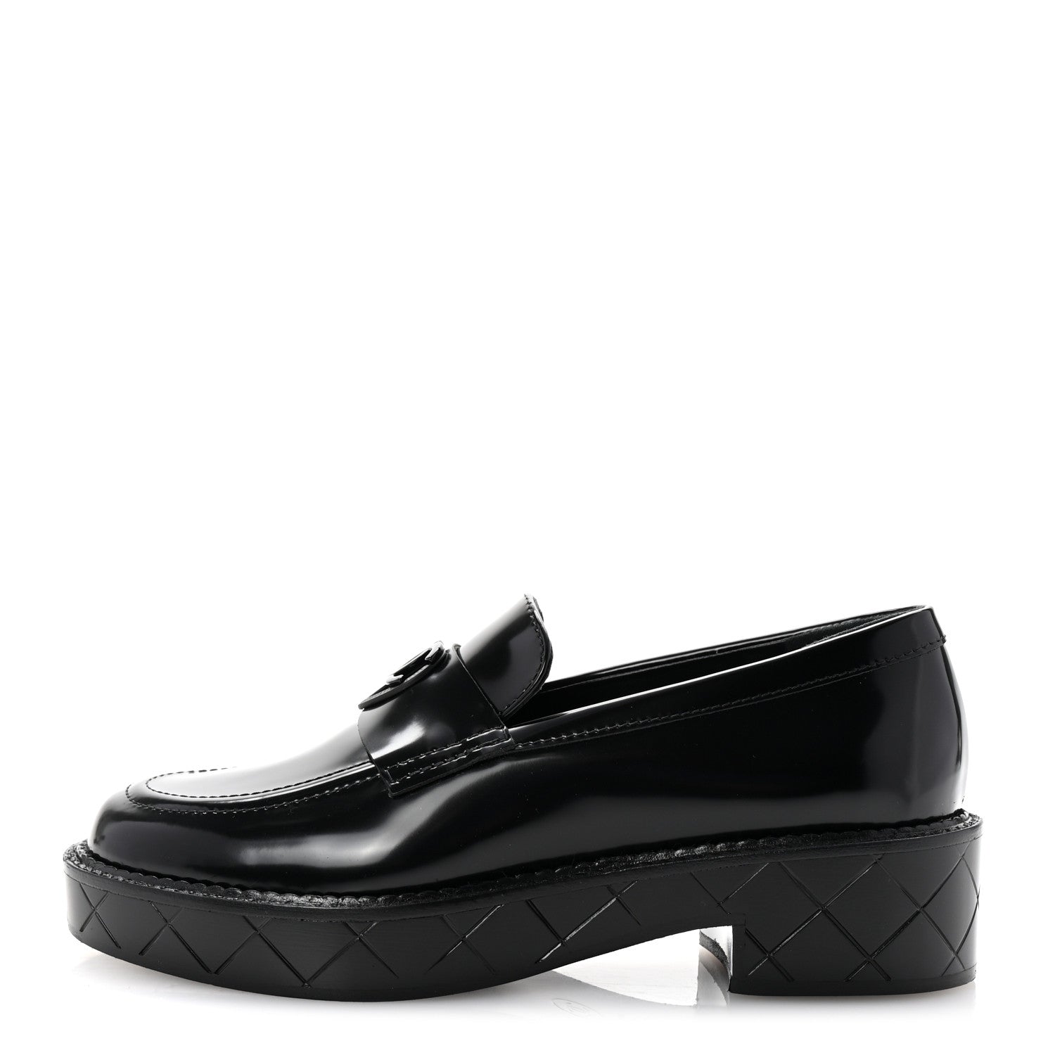 last sale CHANELローファー Lot - CHANEL BLACK PATENT LEATHER LOAFERS