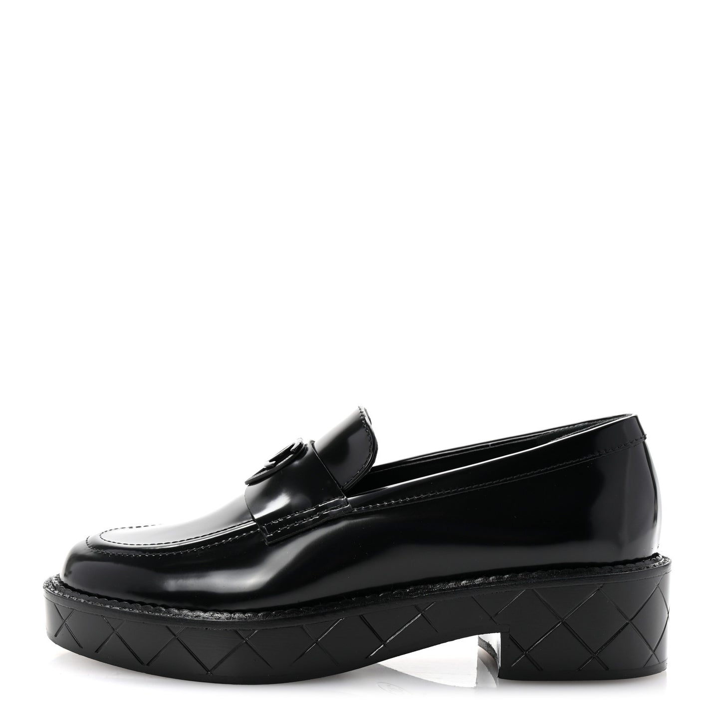 Shiny Calfskin Quilted CC Mocassin Loafers 35 Black