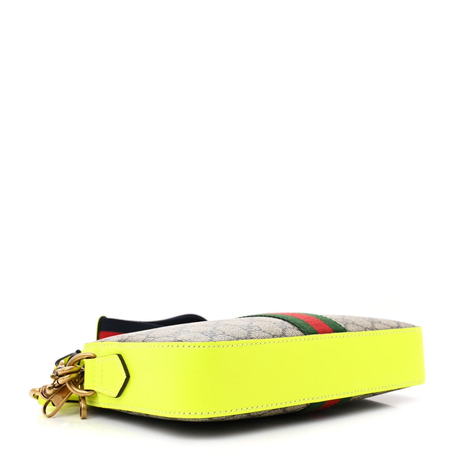 GG Supreme Monogram Textured Dollar Calfskin Web Ophidia Wristlet Shoulder Bag Beige Ebony Fluo Yellow