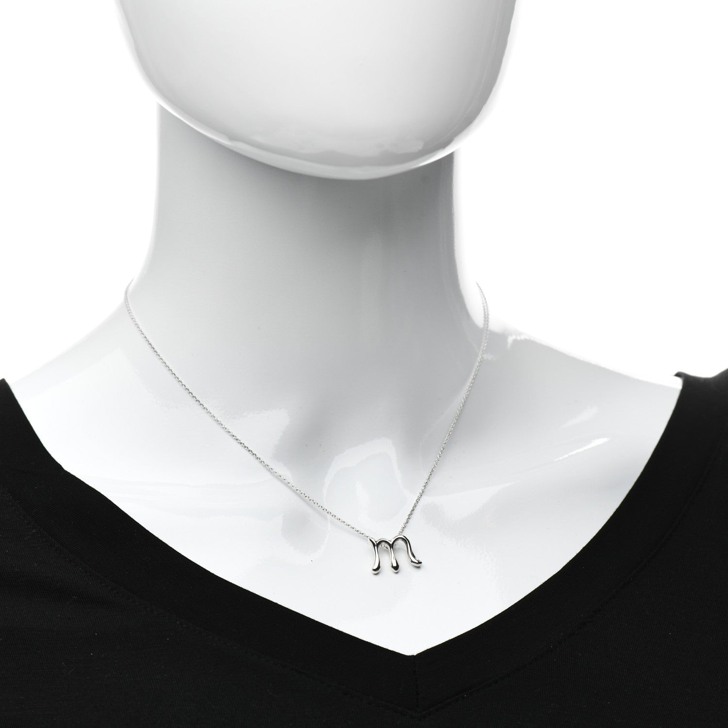 Tiffany Sterling Silver Elsa Peretti Letter M Pendant Necklace 5 of 5