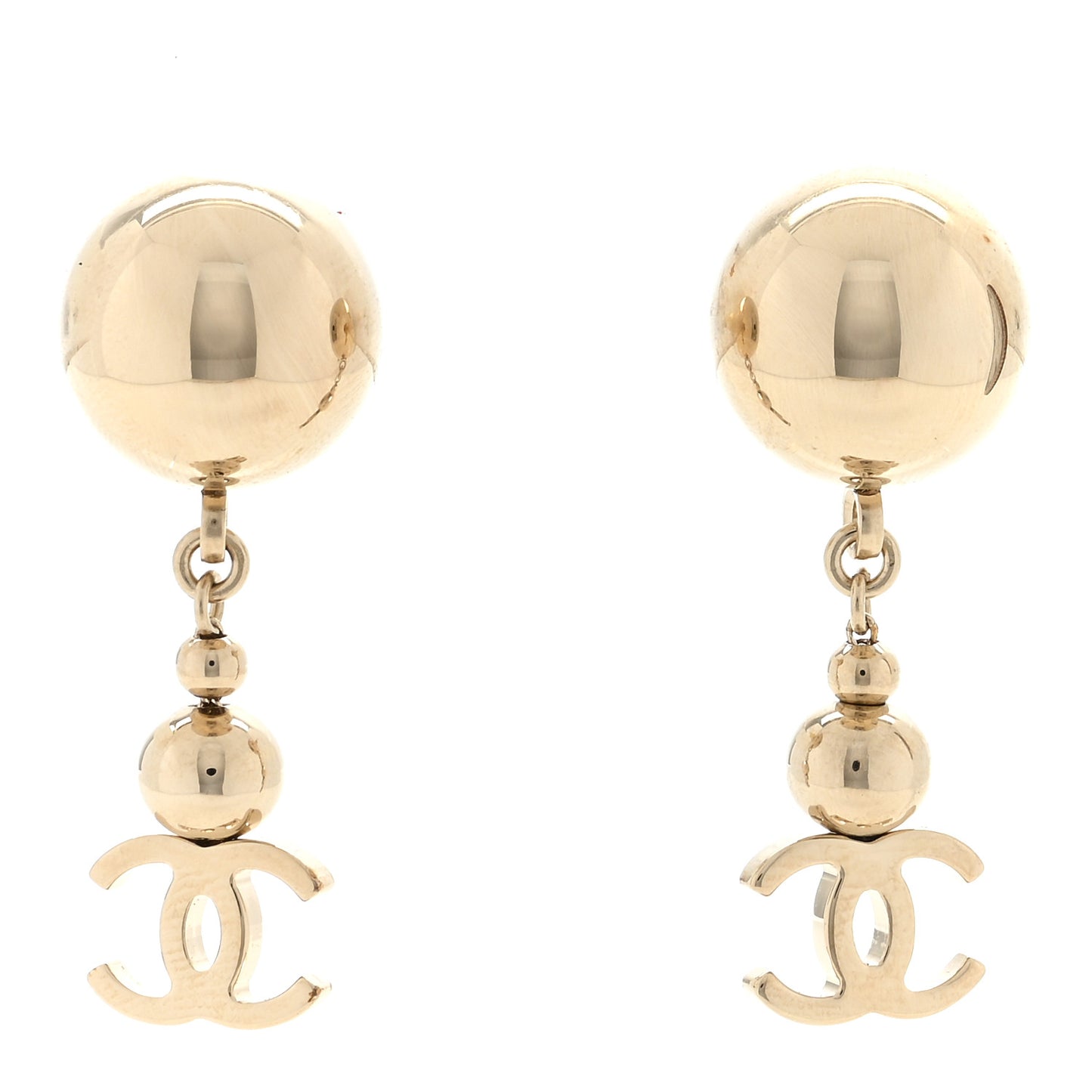 Metal CC Drop Earrings Gold
