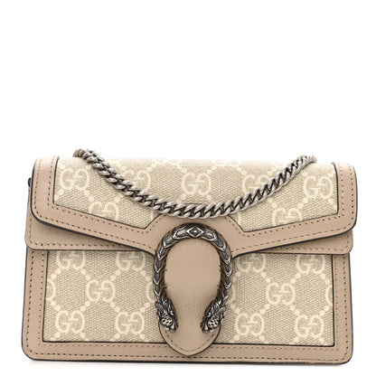 Gucci GG Supreme Monogram Textured Dollar Calfskin Super Mini Dionysus Shoulder Bag Beige Mystic White Oatmeal 1 of 10