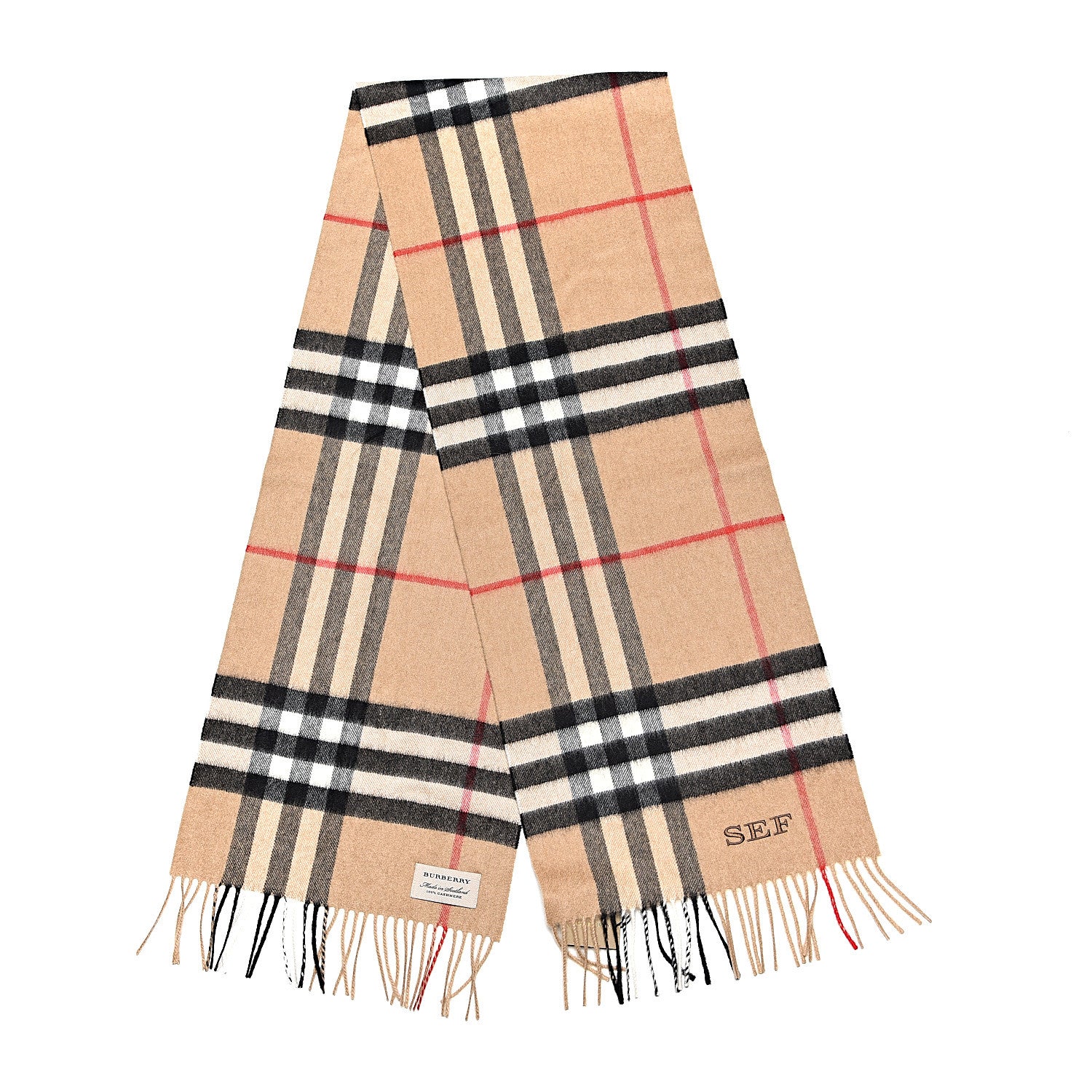 Burberry Cashmere Giant Check Fringe Scarf Camel 3 of 6