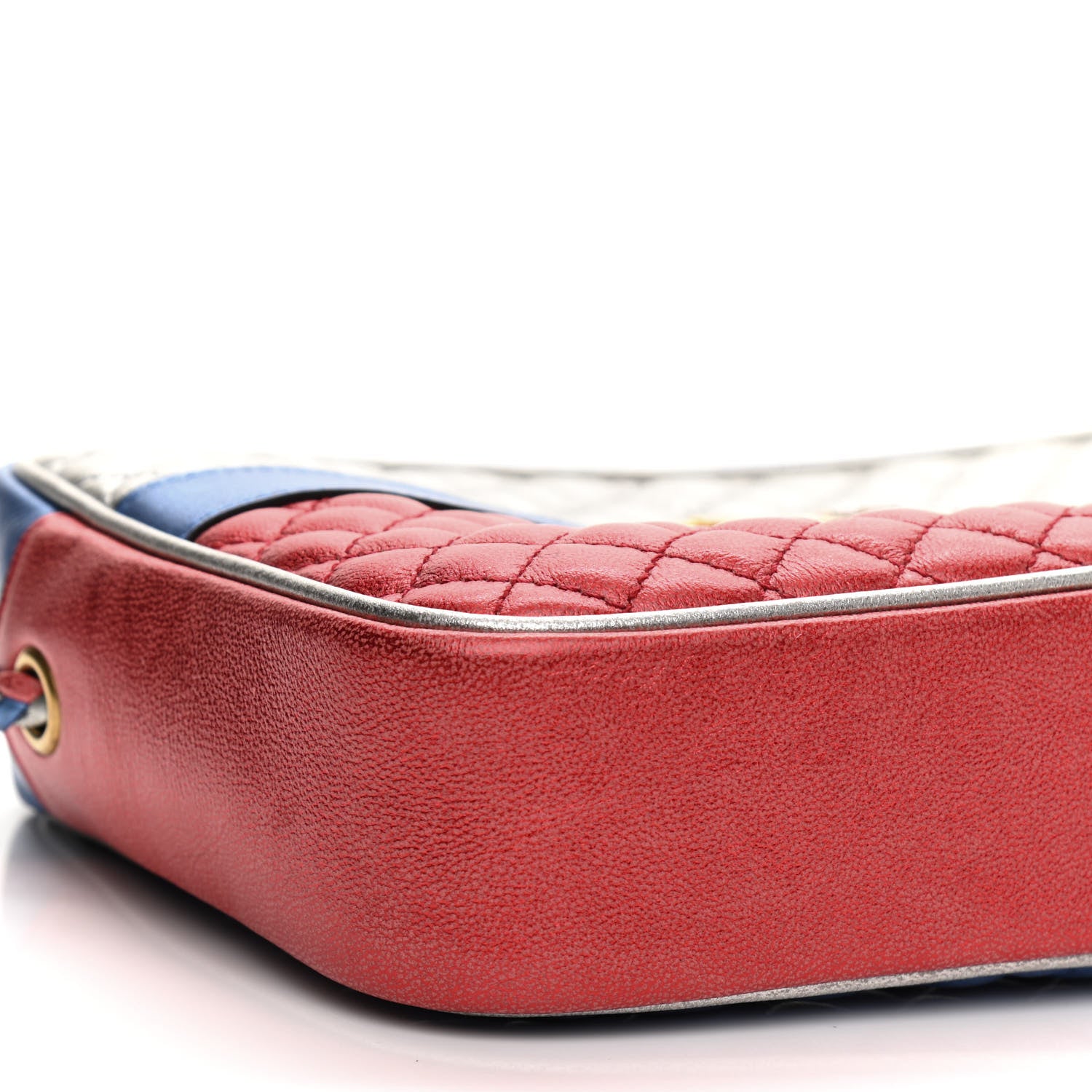 Gucci Laminated Nappa Trapuntata Small Zumi Shoulder Bag Rosso Marine Argento 9 of 10