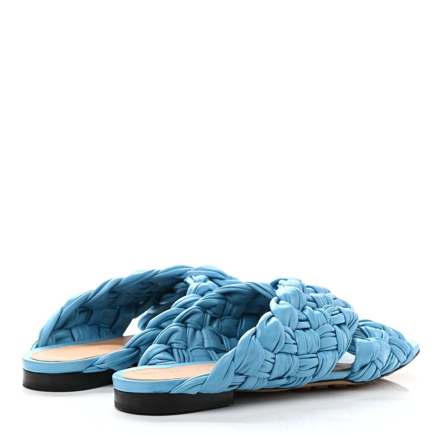 Shiny Nappa Intrecciato The Board Flat Sandals 39 Sky Blue