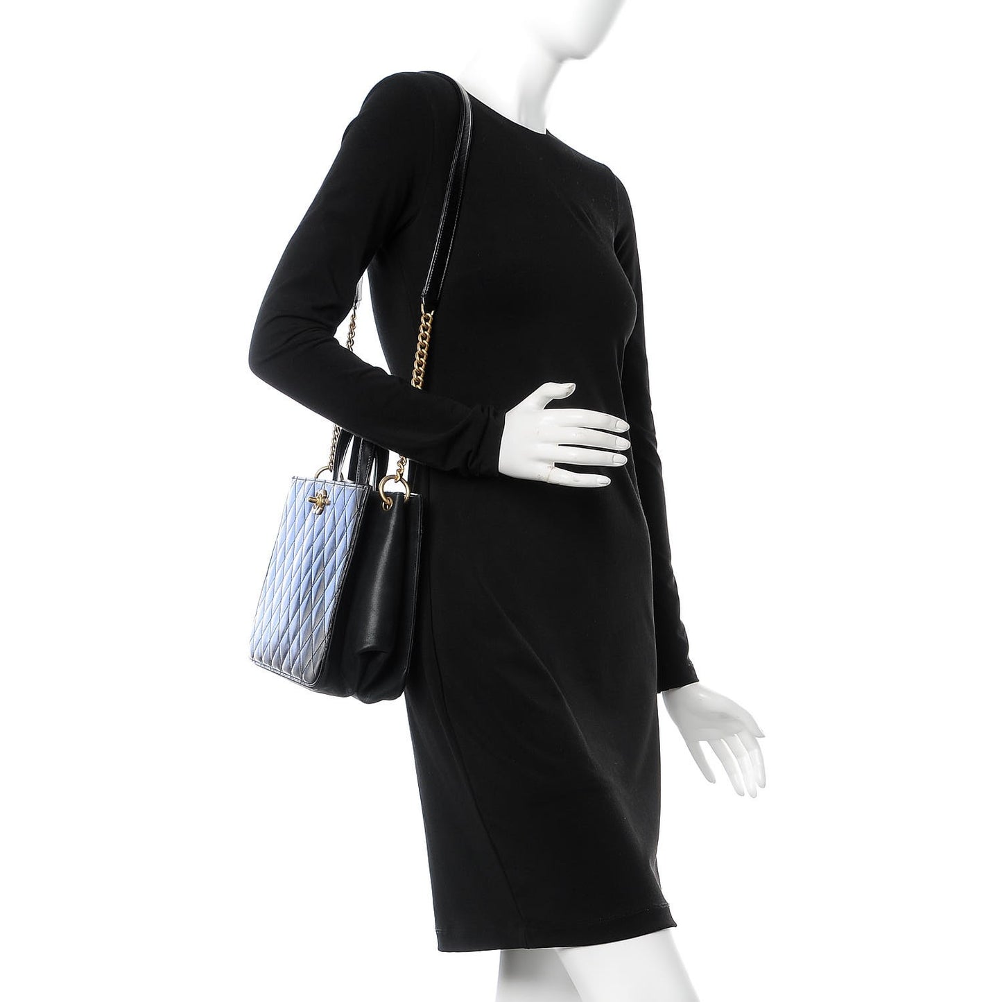 Glazed Iridescent Calfskin Quilted Tote Black