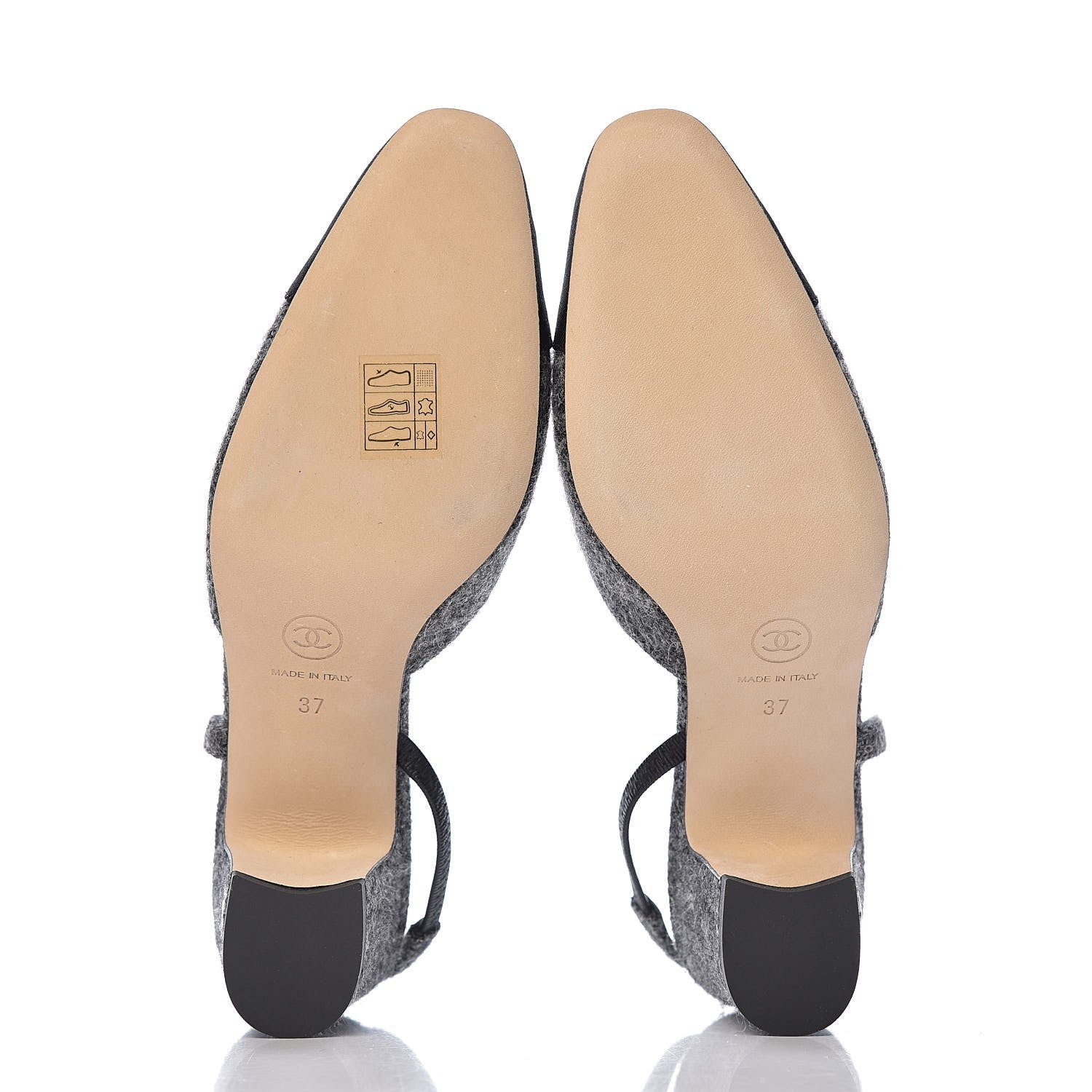 Chanel Tweed Grosgrain Cap Toe CC Slingback Pumps 37 Black Dark Grey 5 of 9