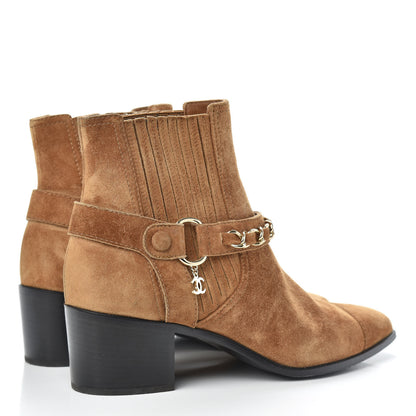 Chanel Suede Chain CC Short Boots 37.5 Light Brown 4 of 9