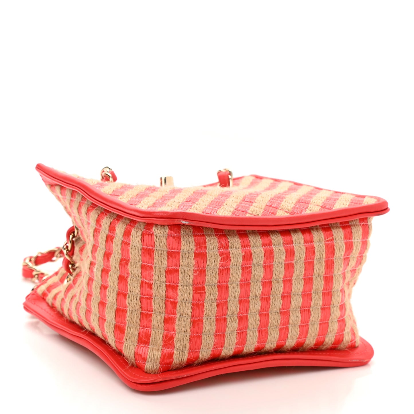 Raffia Jute Striped Urban Jungle Bucket Bag Red Beige