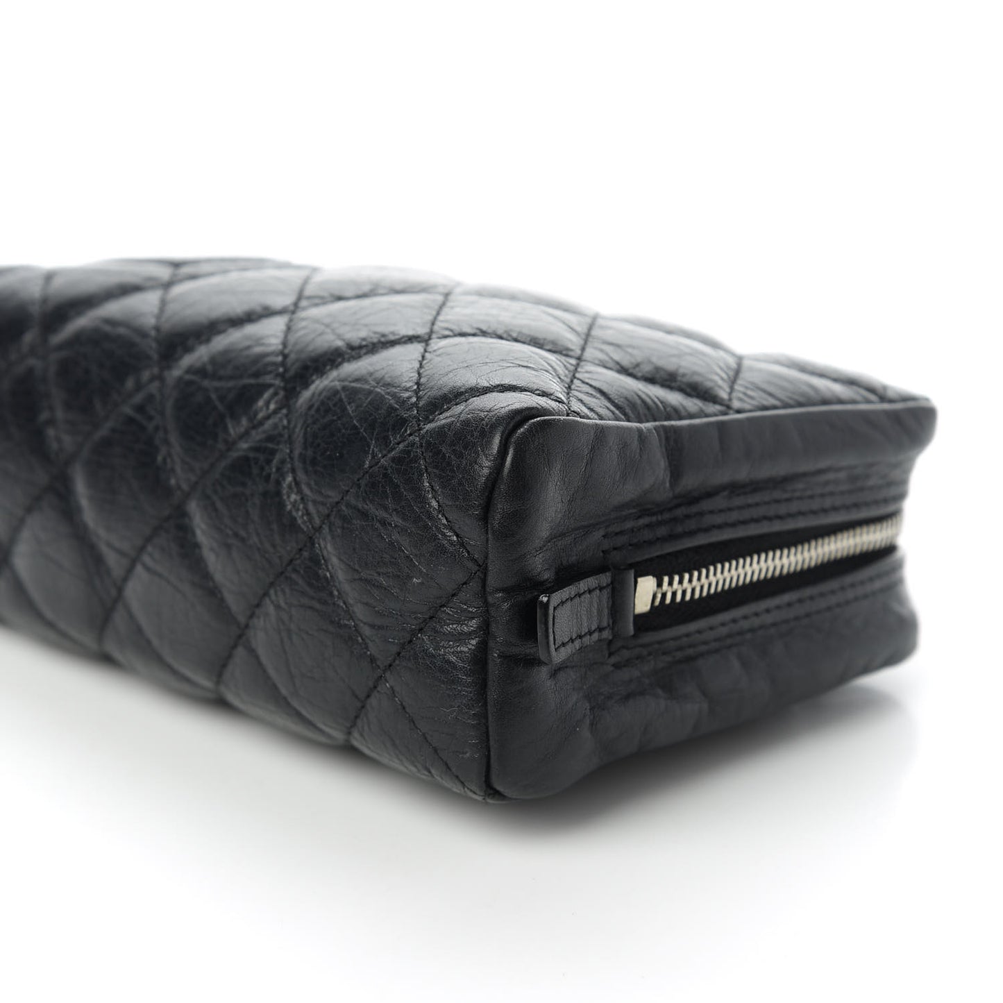 Aged Calfskin Quilted Cambon Cosmetic Case Black