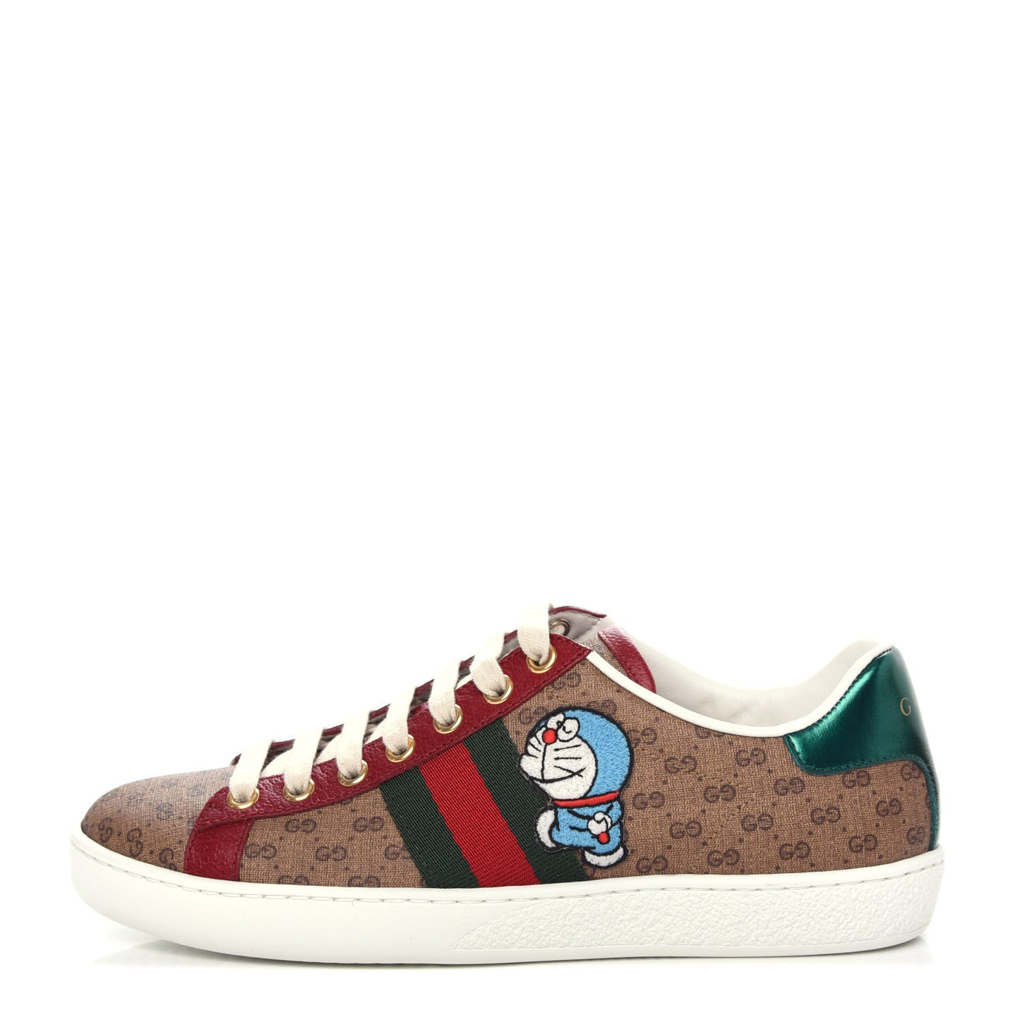 X DORAEMON Mini Vintage GG Supreme Monogram Web Womens Ace Sneakers 35.5 Beige Cherry Red