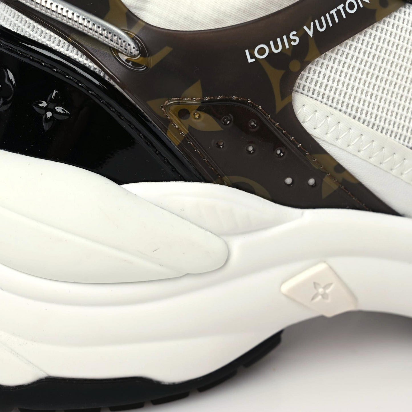 LOUIS VUITTON Monogram Calfskin Run 55 Sneakers 37.5 White