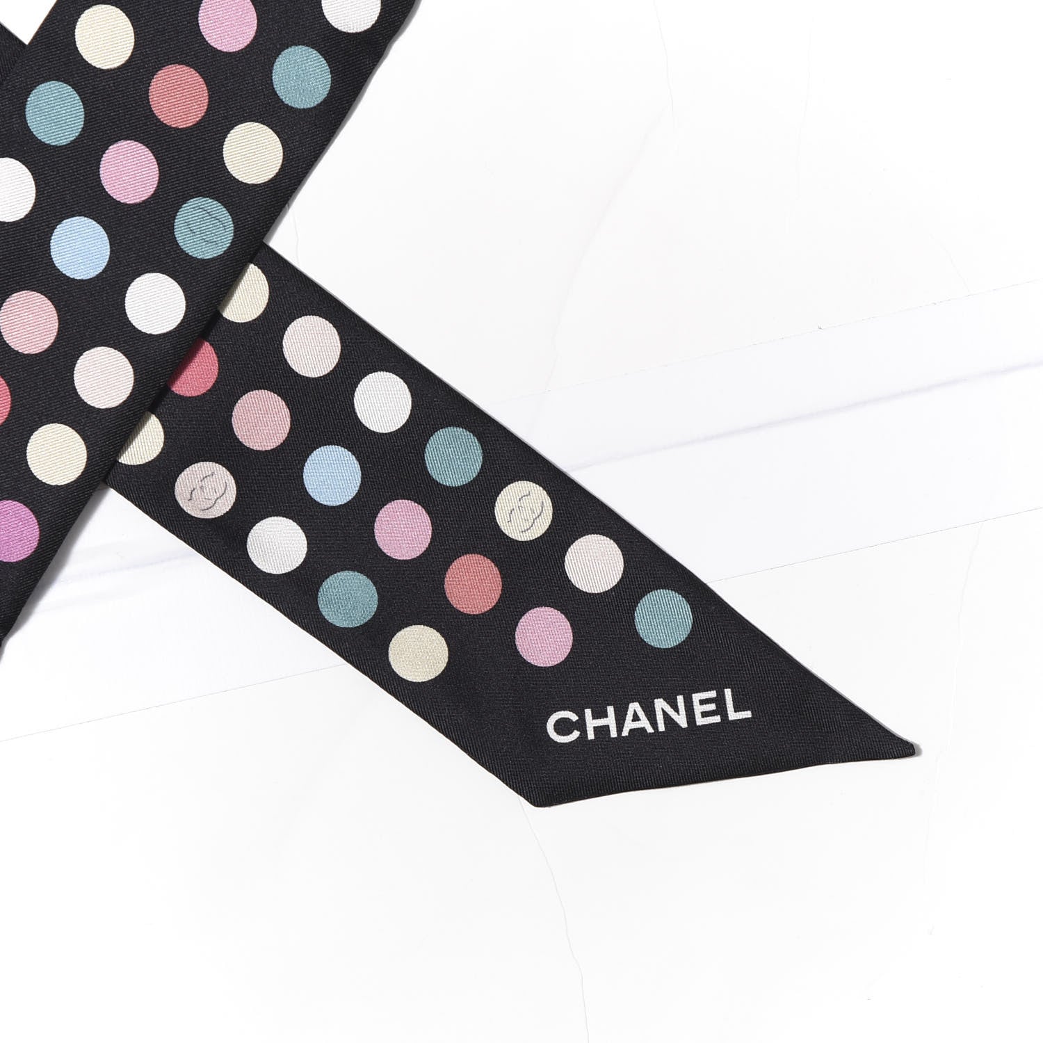 Chanel Silk Polka Dot CC Slim Bandeau Black Multicolor 2 of 3