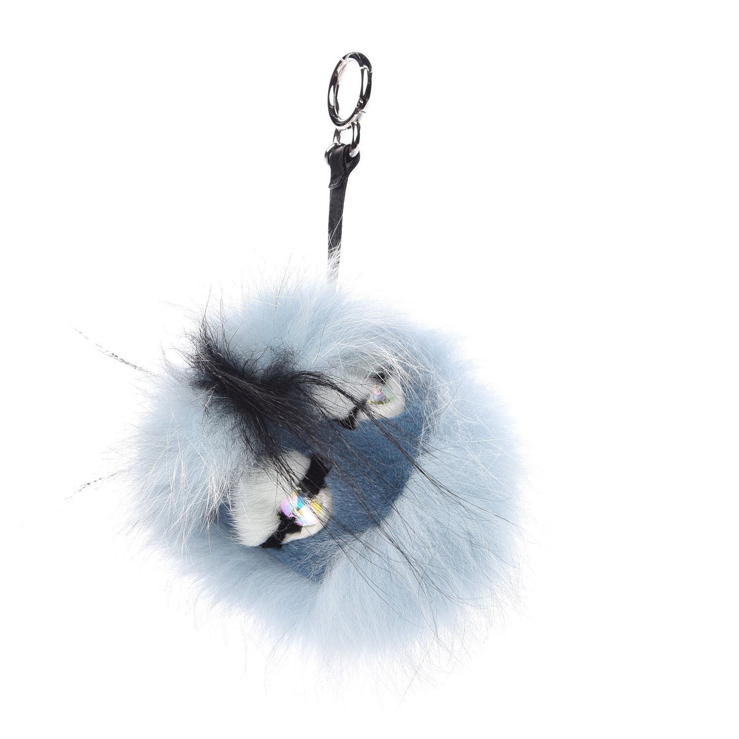 Fendi Fox Mink Rabbit Fur Maddie Monster Bag Bug Charm Light Blue 1 of 2