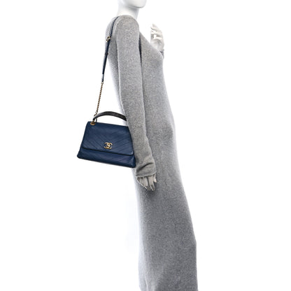 Chanel Grained Calfskin Snakeskin Small Chevron Chic Top Handle Flap Blue 2 of 11