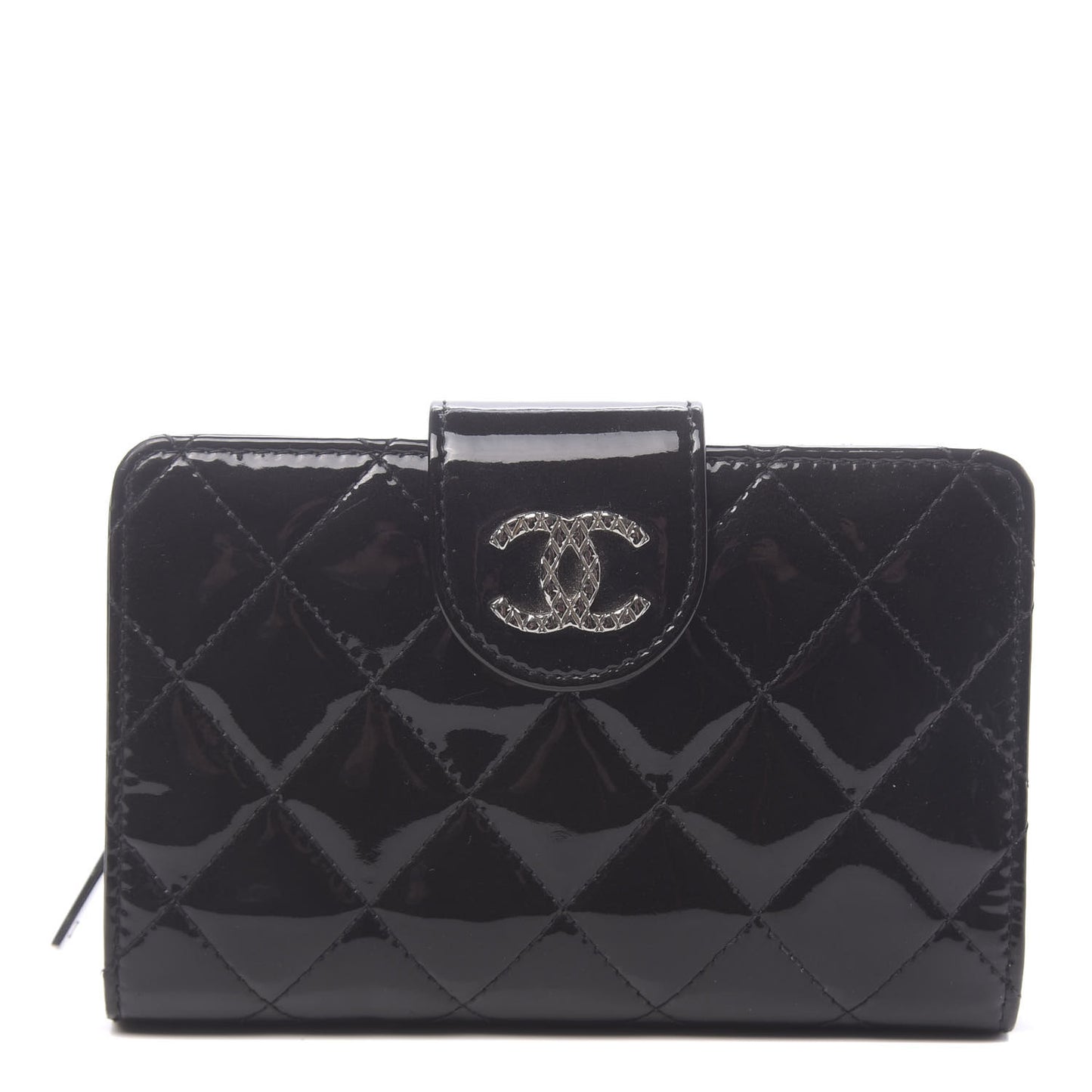 Patent Quilted Brilliant Zipped Pocket Wallet Black