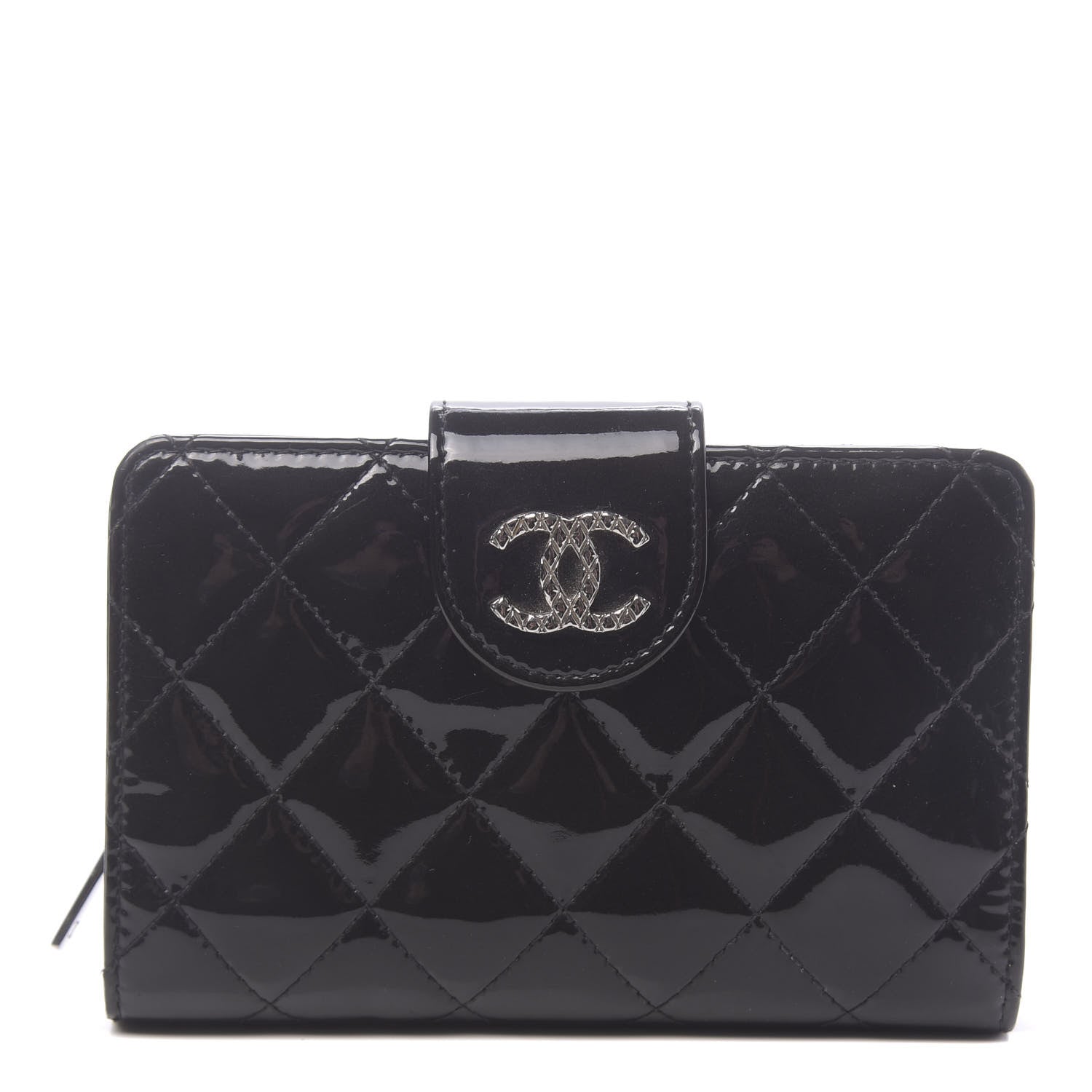 Chanel Patent Quilted Brilliant Zipped Pocket Wallet Black 1 of 8