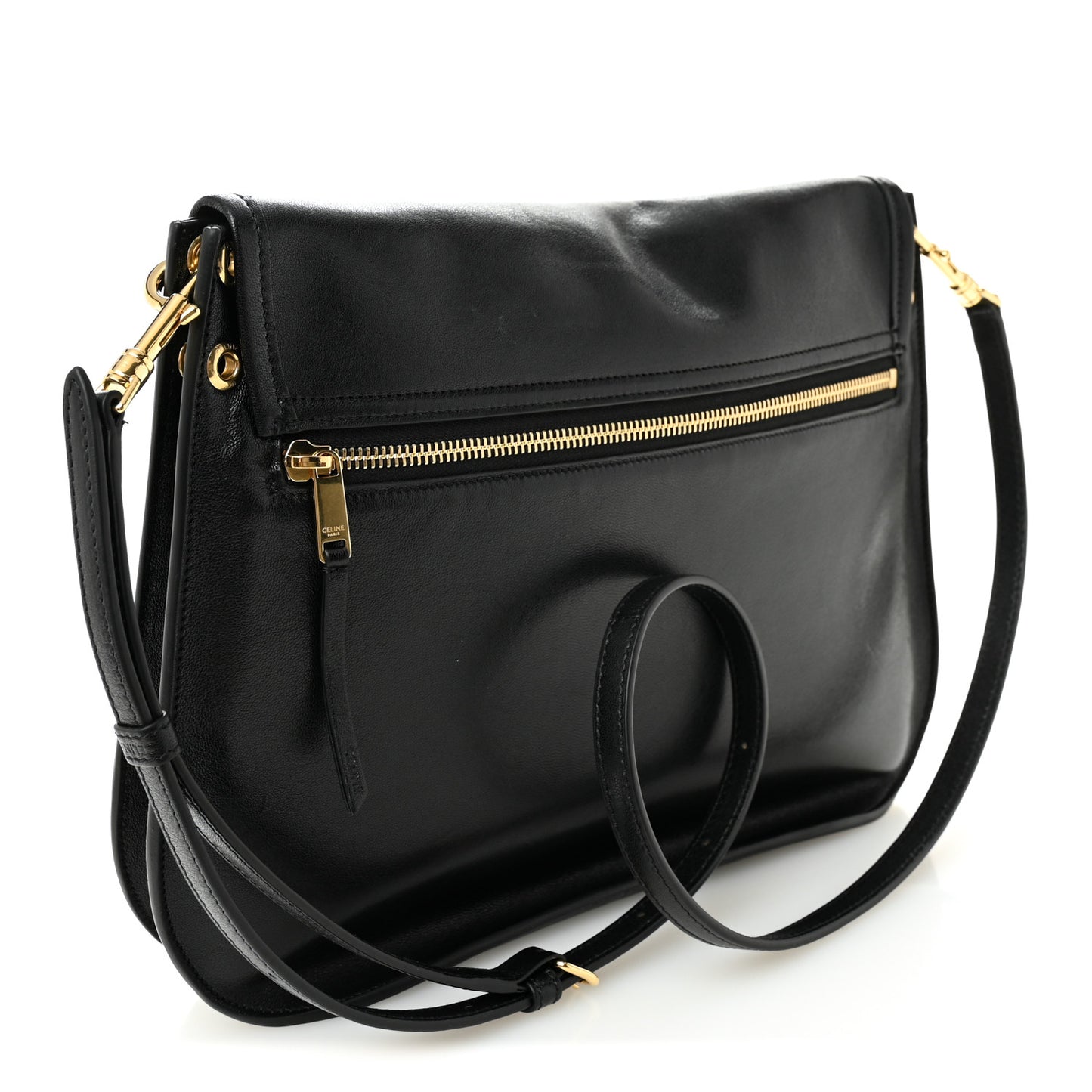 Shiny Lambskin Soft Triomphe Besace Bag Black