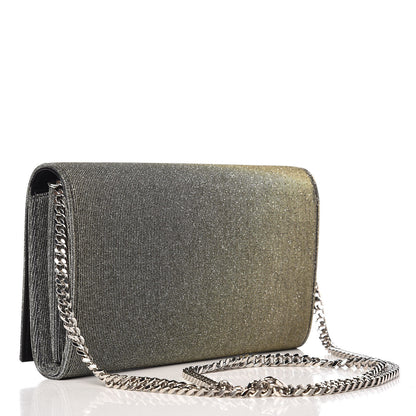Saint Laurent Metallic Sparkle Fabric Monogram Chain Wallet Charcoal 3 of 7