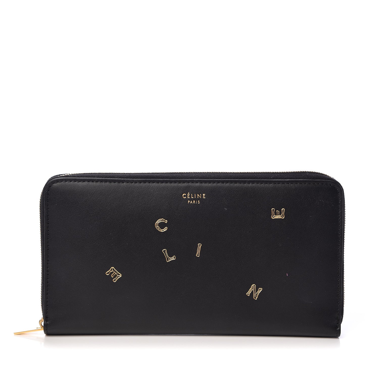 Smooth Calfskin Large Alphabet Zip Around Multifunction Wallet Black