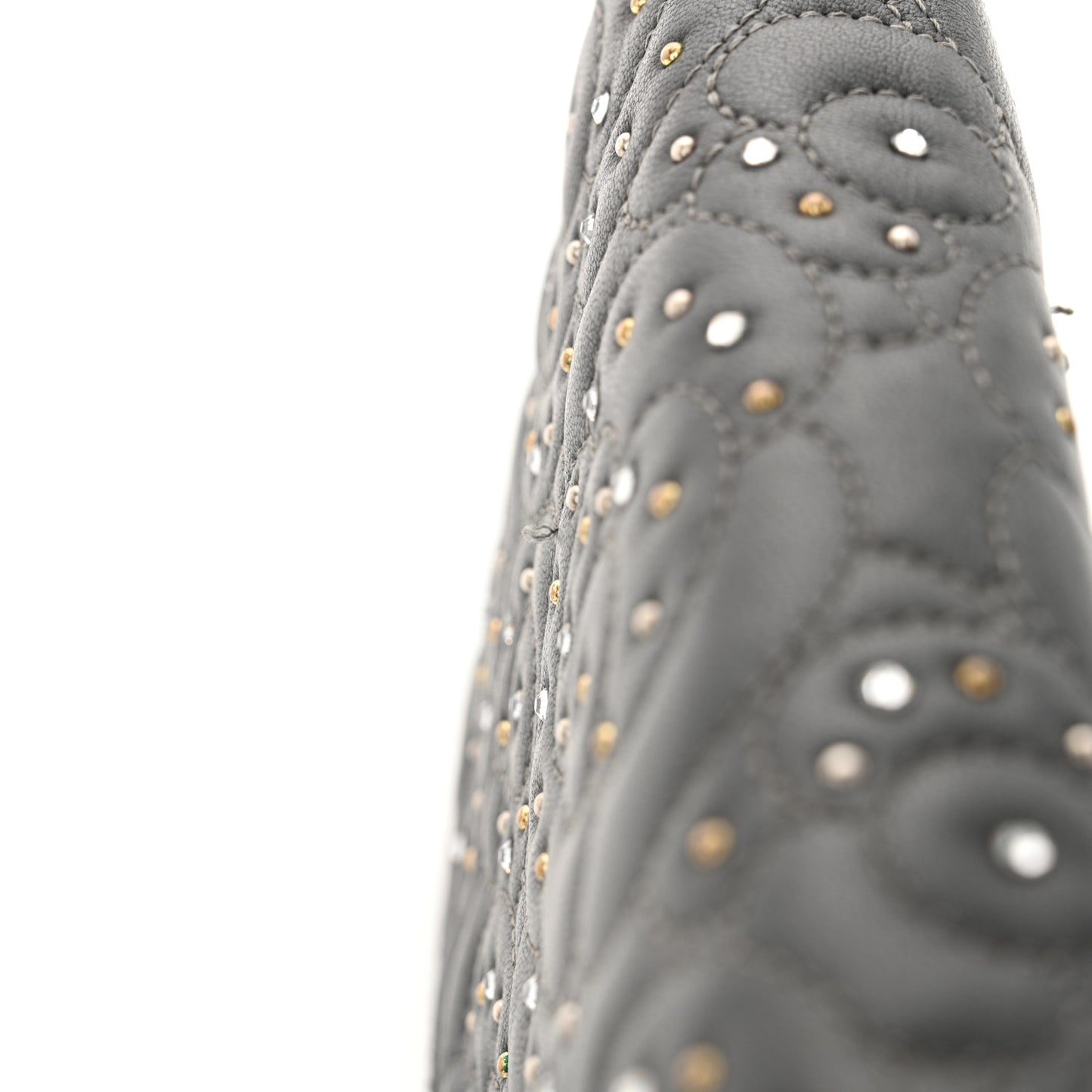 Lambskin Camellia Studded Wallet on Chain WOC Grey