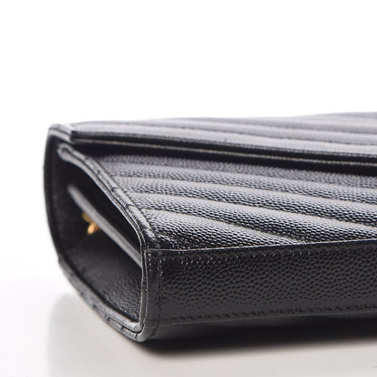 Saint Laurent Grain De Poudre Matelasse Chevron Monogram Chain Wallet Black 7 of 8