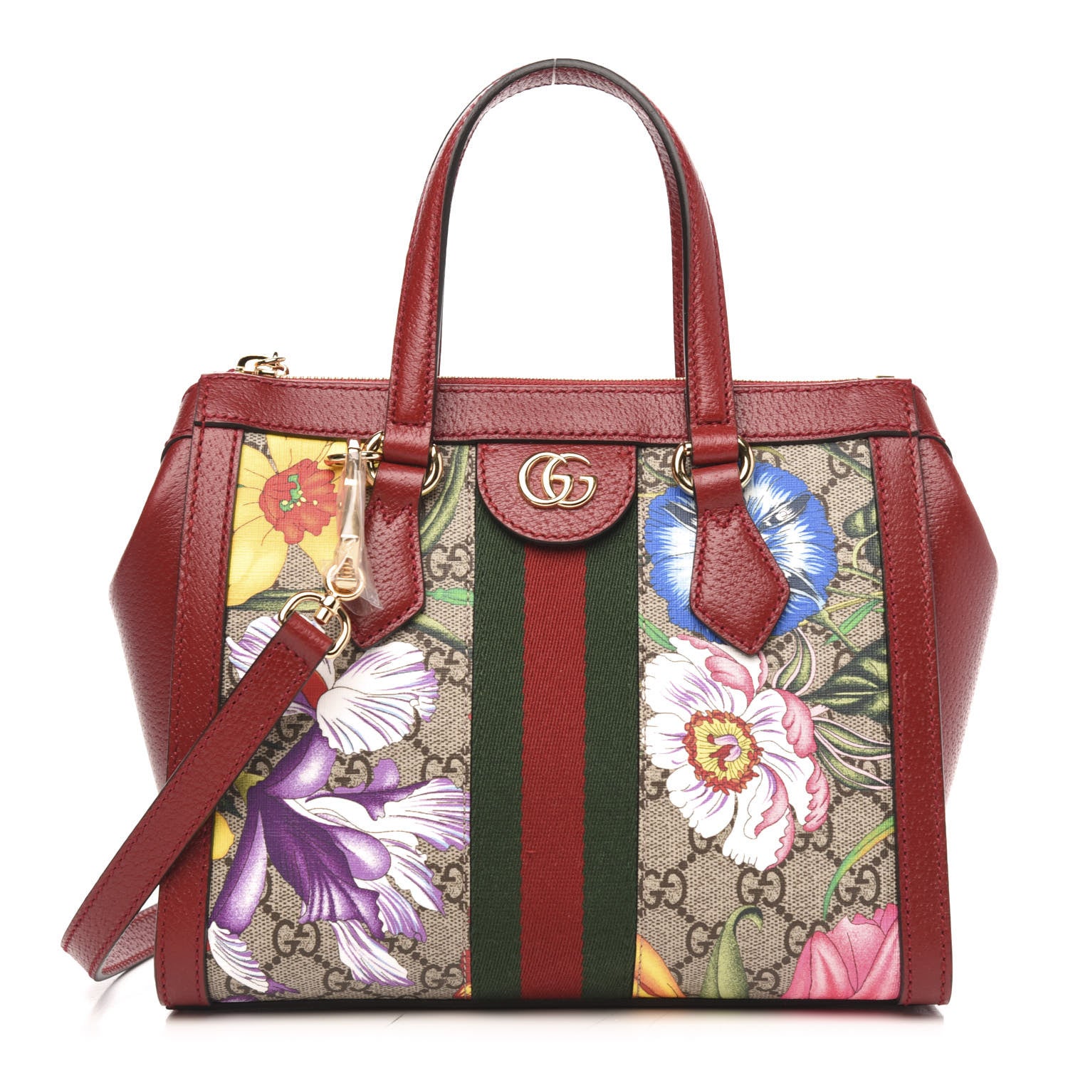 Gucci GG Supreme Monogram Flora Web Small Ophidia Tote Bag Red 1 of 10