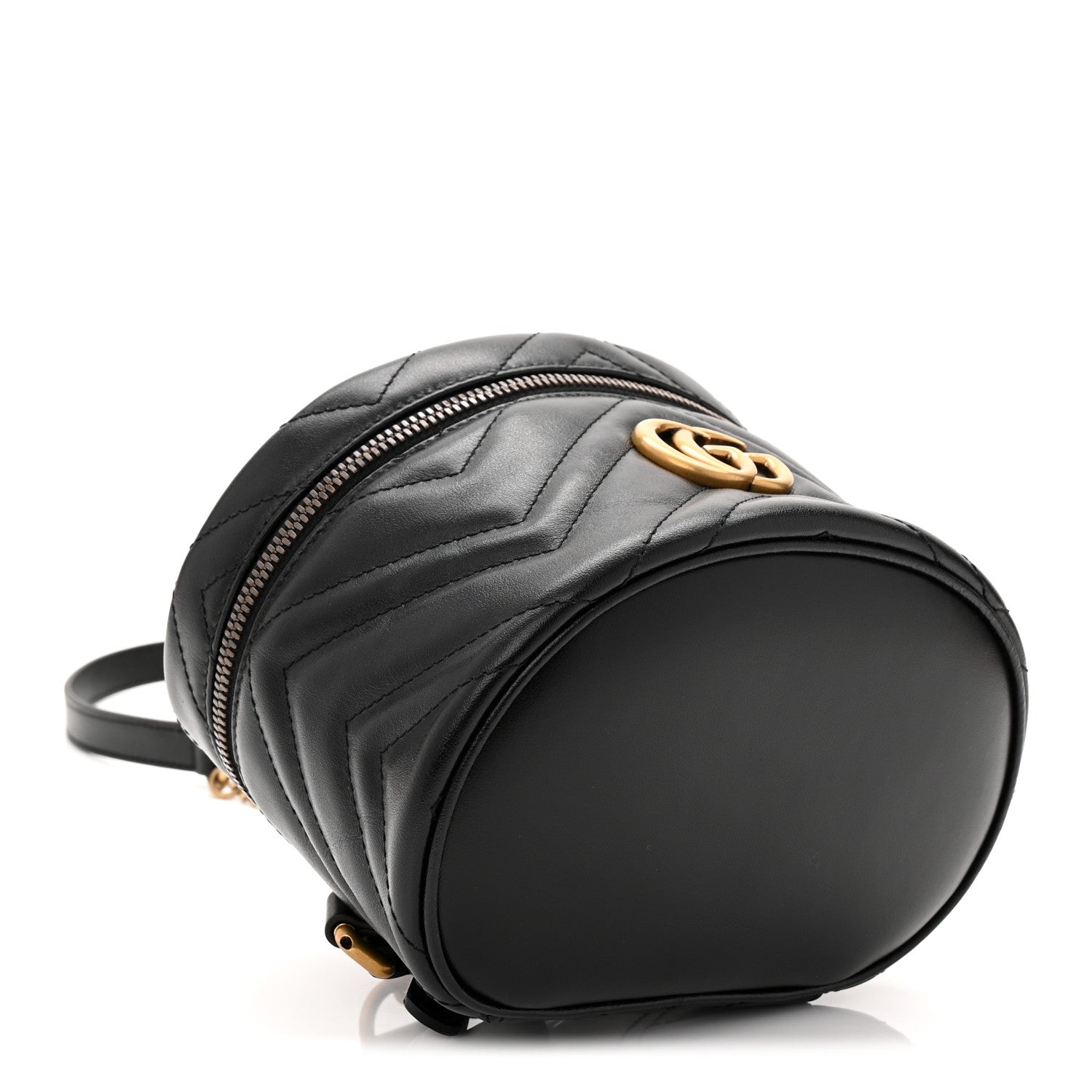 Gucci Calfskin Matelasse Chevron Mini GG Marmont Top Handle Bag Black 4 of 10