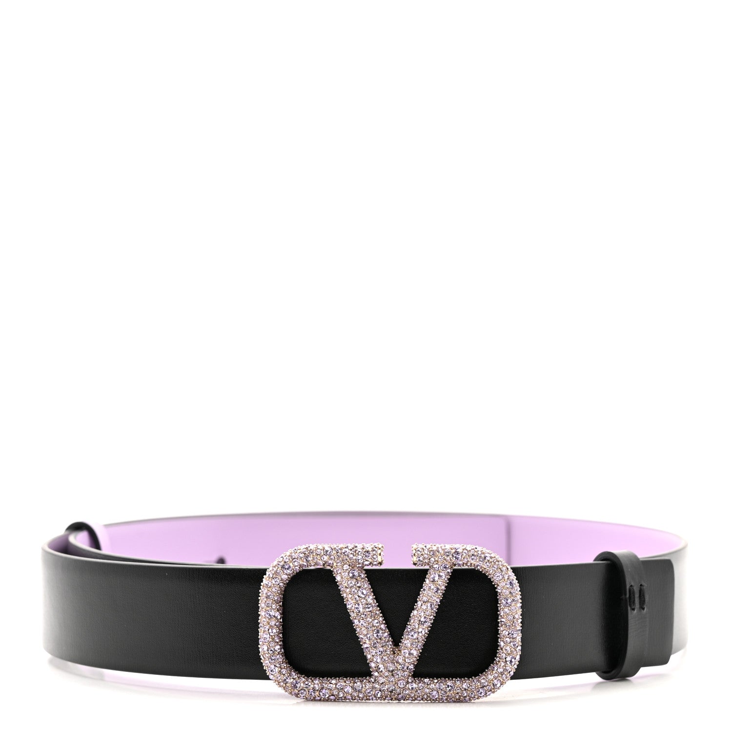 Valentino Garavani Calfskin Crystal VLogo 30mm Reversible Belt 80 32 Purple Black 2 of 7