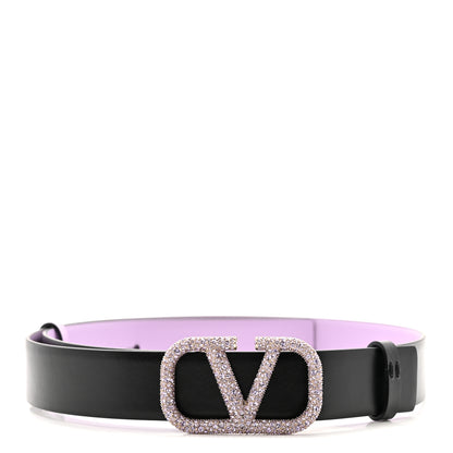 Valentino Garavani Calfskin Crystal VLogo 30mm Reversible Belt 80 32 Purple Black 2 of 7