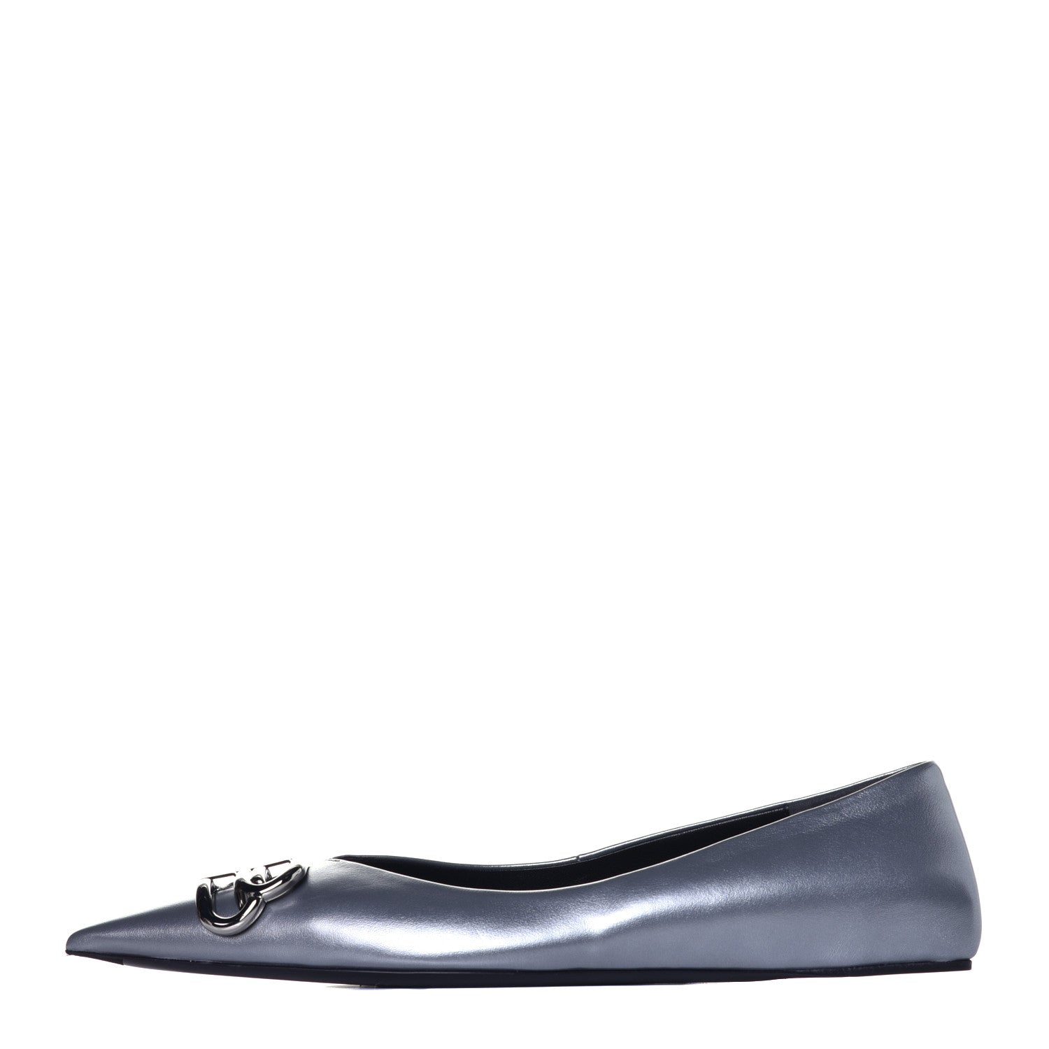 Balenciaga Metallic Calfskin BB Knife Pointy Toe Ballerina Flats 38 Silver Hardware 1 of 10