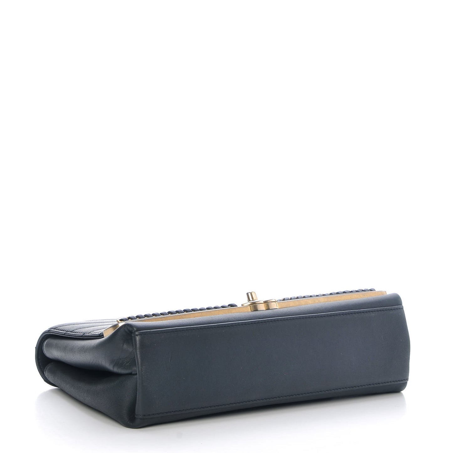 Sheepskin Chevron Stitched Chain Top Handle Flap Blue