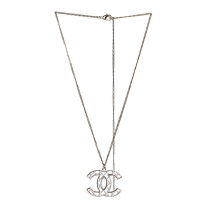 Chanel Metal Quilted CC Pendant Necklace Gold White 3 of 6