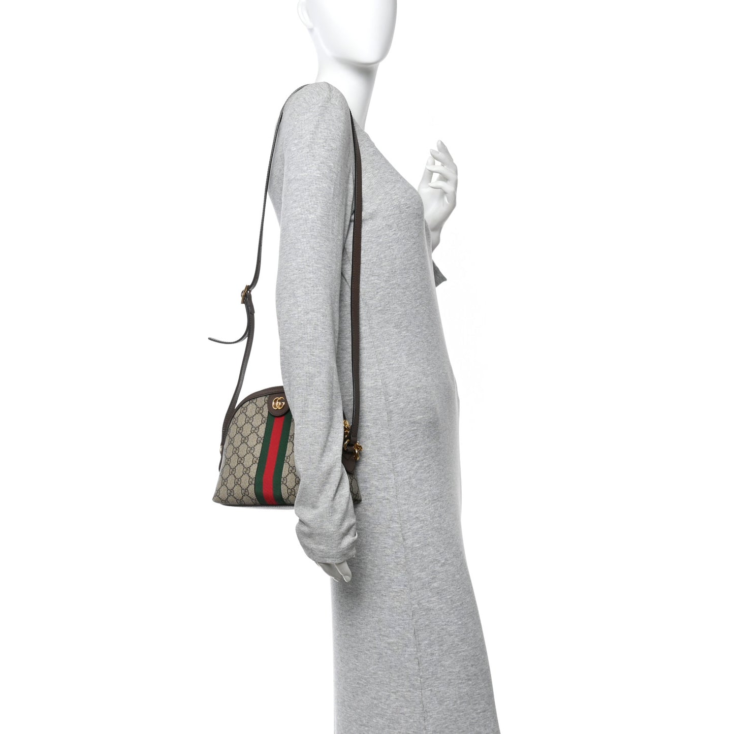 GG Supreme Monogram Textured Dollar Calfskin Web Small Ophidia Dome Shoulder Bag Beige Ebony New Acero