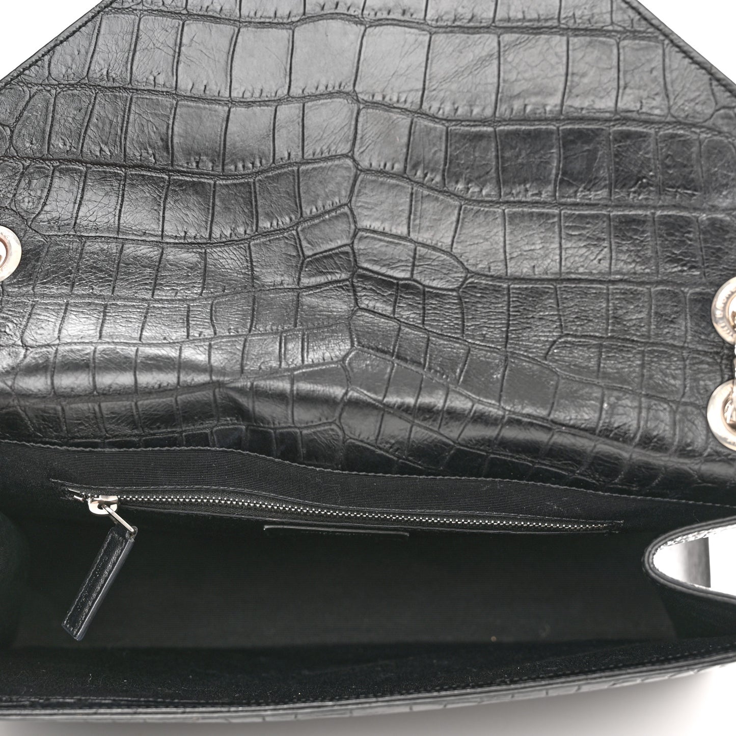 Calfskin Crocodile Embossed Medium Monogram Envelope Chain Shoulder Bag Black