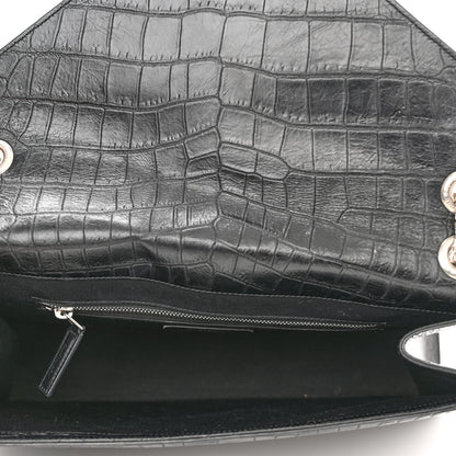 Saint Laurent Calfskin Crocodile Embossed Medium Monogram Envelope Chain Shoulder Bag Black 5 of 11