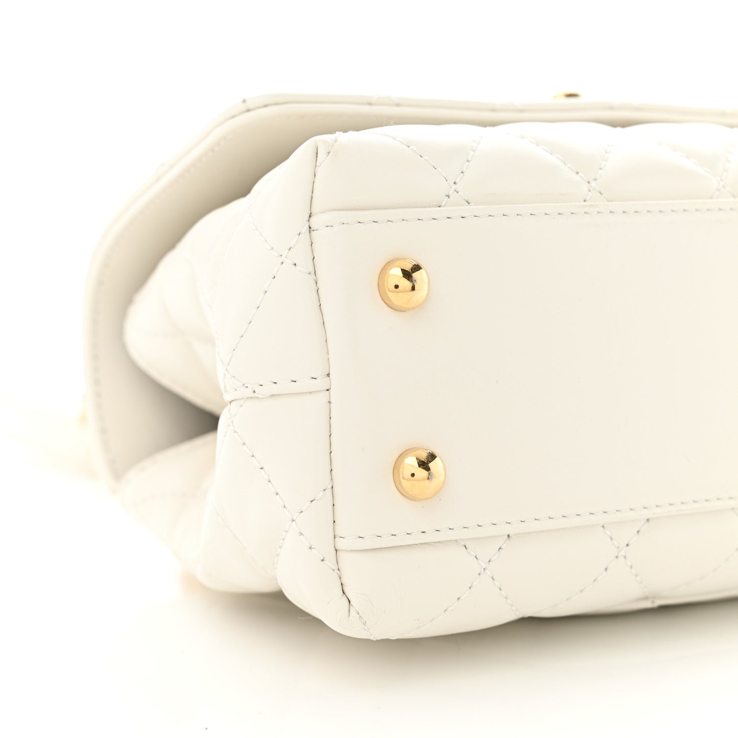 Shiny Calfskin Quilted Mini Coco Chain Gold Handle Flap White