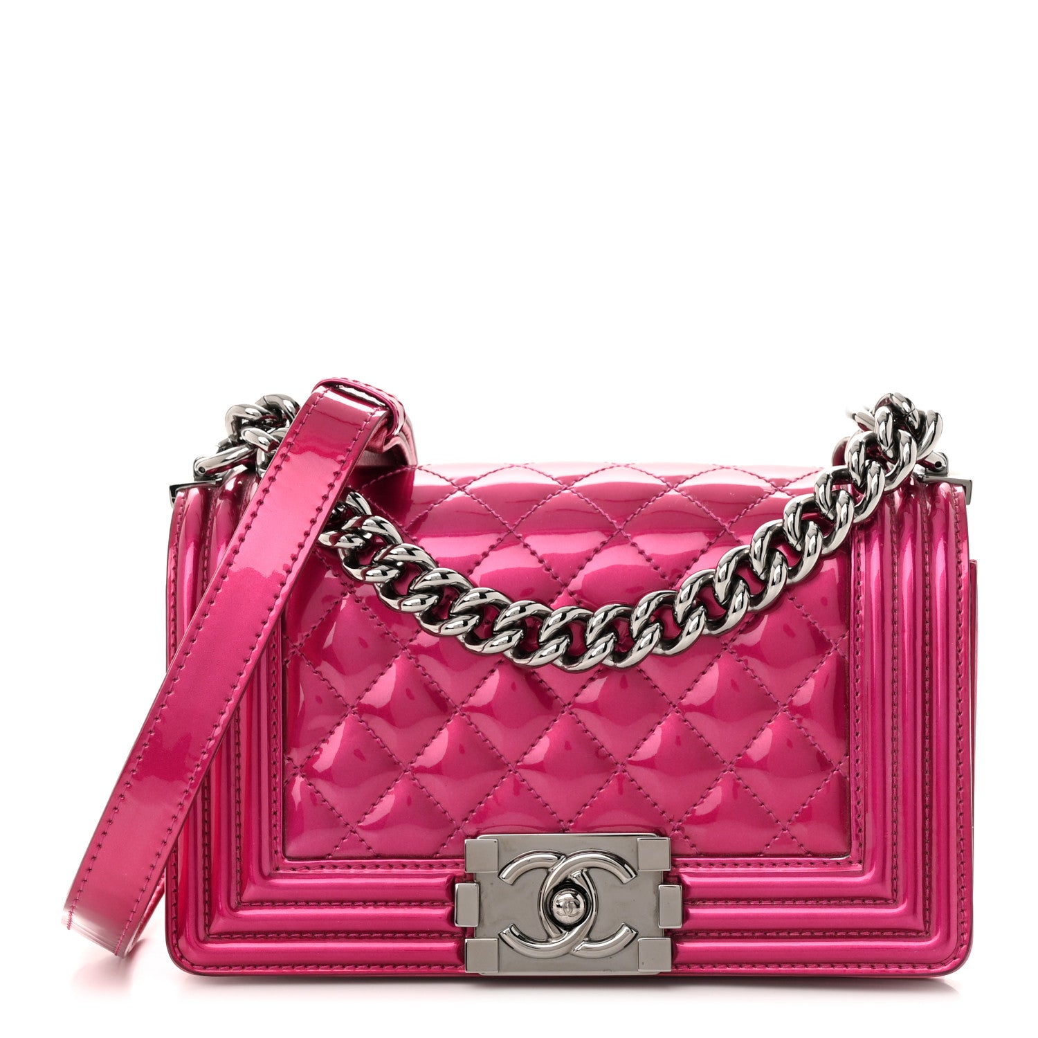 Chanel Metallic Patent Calfskin Quilted Small Boy Flap Pink 1 of 10
