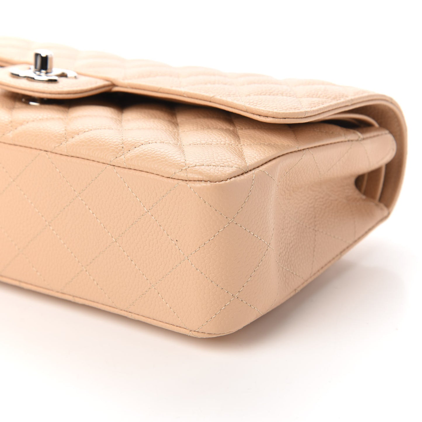 Caviar Quilted Medium Double Flap Beige