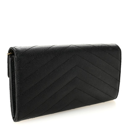 Saint Laurent Grain De Poudre Matelasse Chevron Monogram Flap Wallet Black 3 of 8