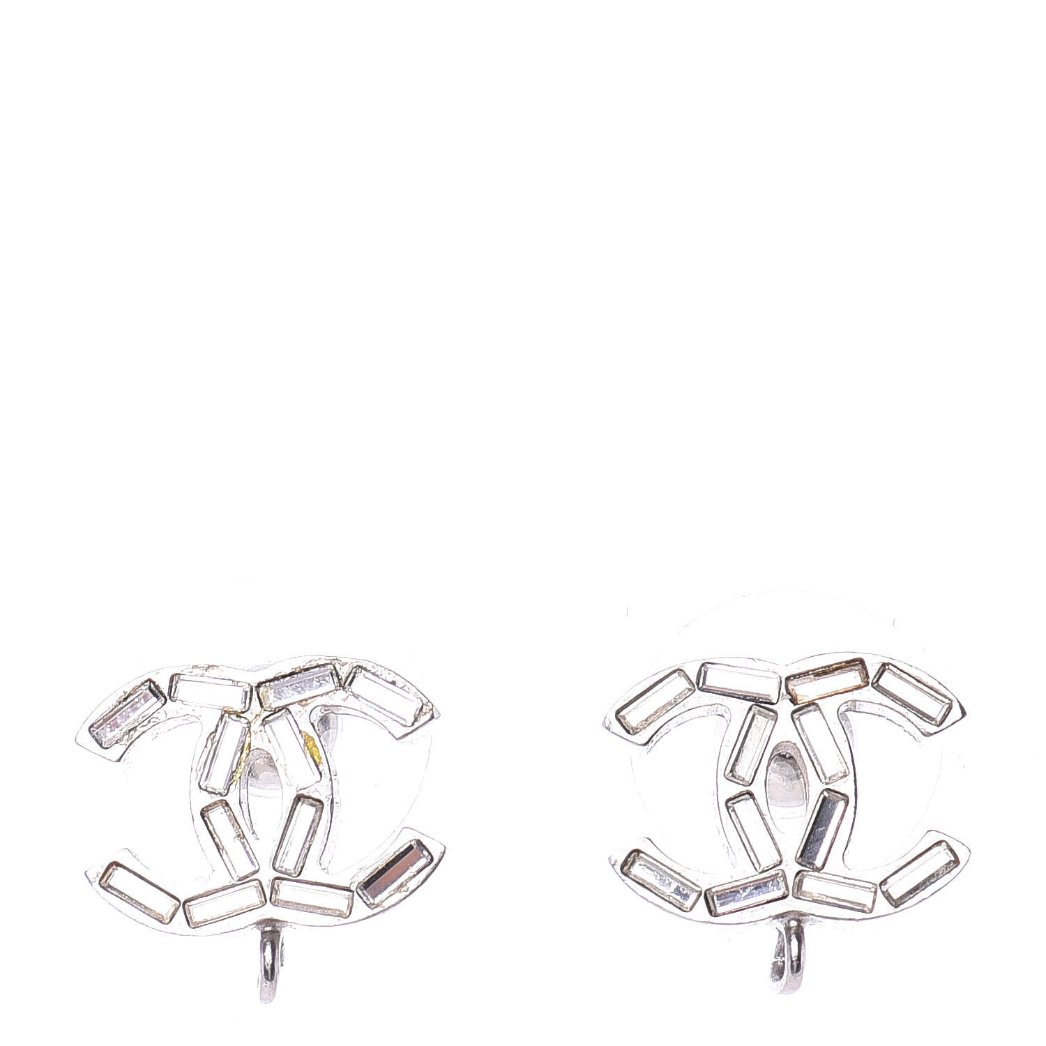 Chanel Baguette Crystal CC Earrings Silver 1 of 4