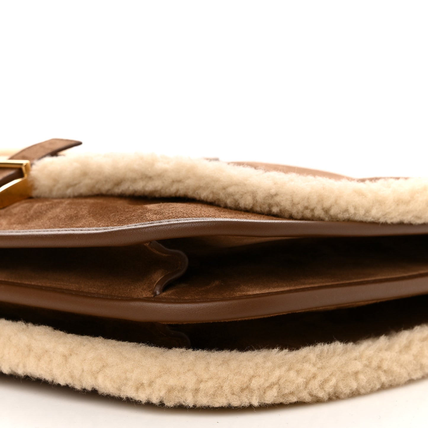 Nubuck Shearling Besace Satchel Dark Cigar Natural Beige