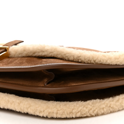 Saint Laurent Nubuck Shearling Besace Satchel Dark Cigar Natural Beige 11 of 11