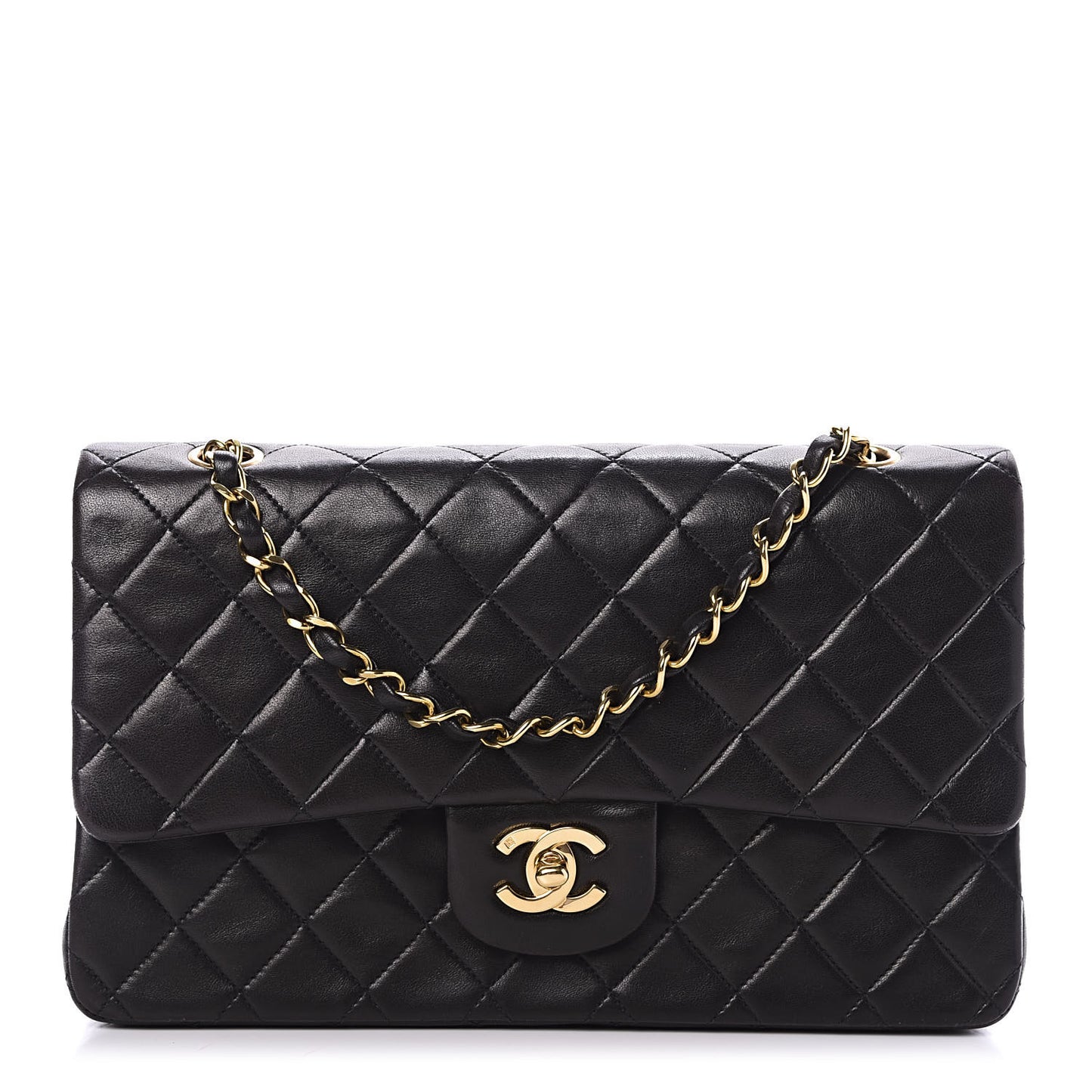 Lambskin Quilted Medium Double Flap Black